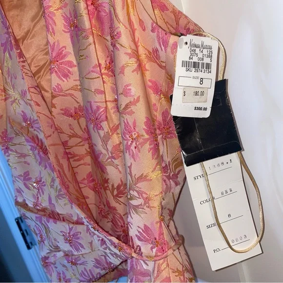 Carmen Marc Valvo Pink Orange Beaded Floral Wrap Blouse Top 8 - Picture 3 of 8
